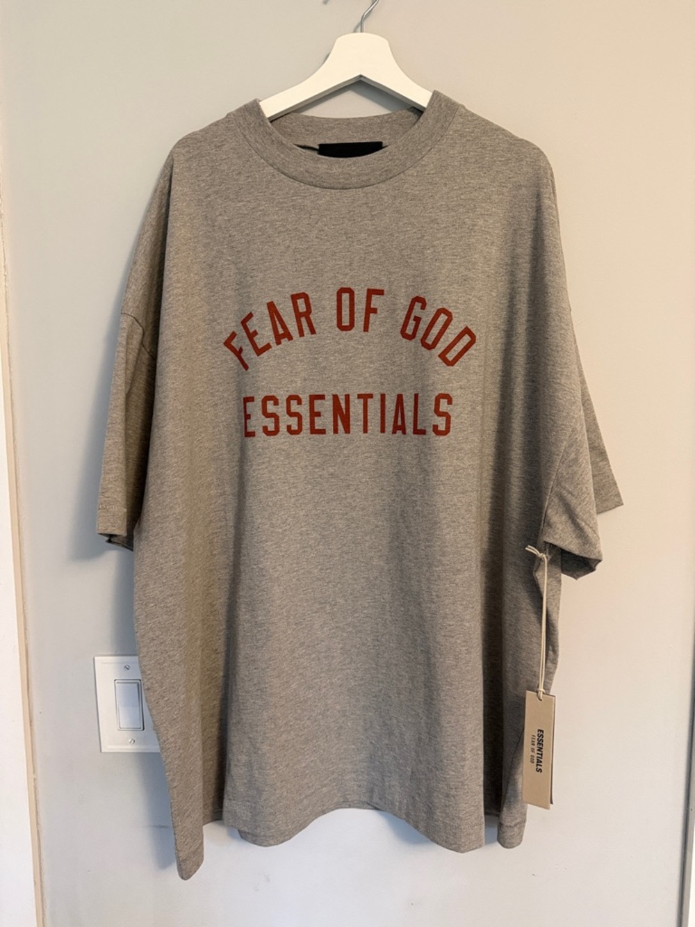 Fear of God Essentials Gray tall Tee with Rust Logo